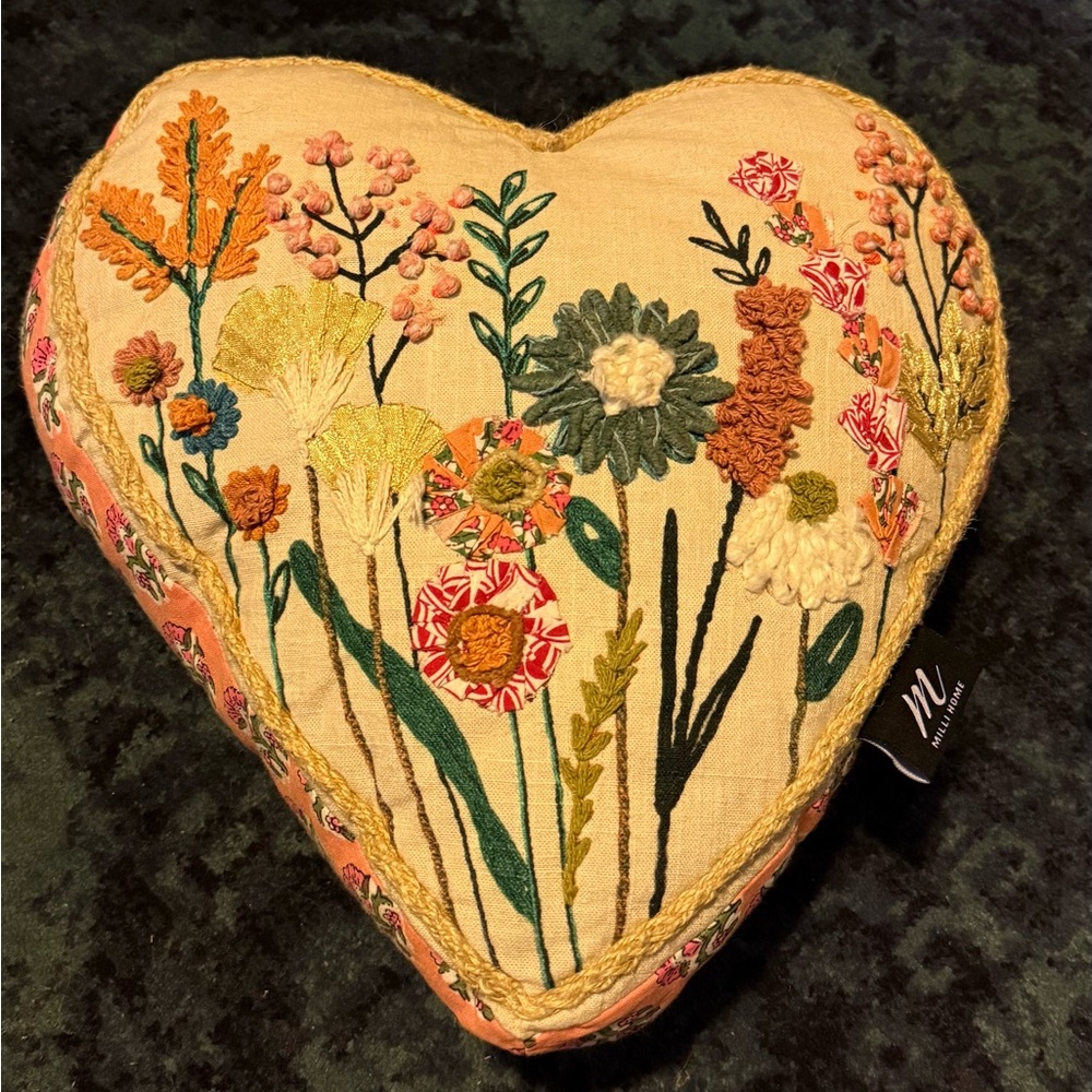 T.J.Maxx Floral Embroidered Heart Pillow
